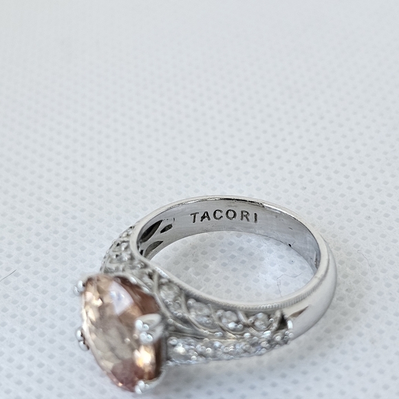 Authentic Tacori Morganite & Diamond Simulant Ring Sterling Silver Size 7! - Picture 2 of 5